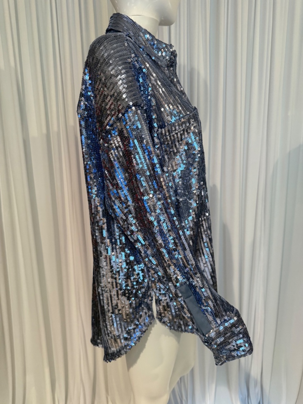 Curations x Debbie Denmon Sequin Button Front Shirt Large NWOT Oversized Glam - Picture 6 of 16
